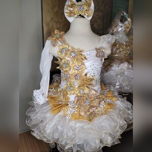 Toddler Glitz Cupcake Pageant Dress Corset 3T Gold White